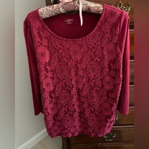 LOFT Red Lace 3/4 Sleeve Blouse